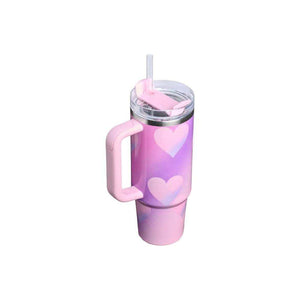 Stanley Quencher H2 0 Lavender Sweetheart Edition pastel gradient water bottle with heart motifs and thermal insulation