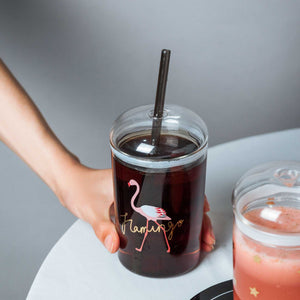 Creative star heat-resistant glass iced coffee cup with dome lid and reusable straw