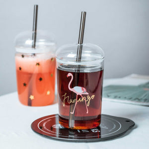 Creative star heat-resistant glass iced coffee cup with dome lid and reusable straw