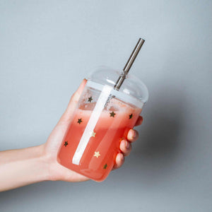 Creative star heat-resistant glass iced coffee cup with dome lid and straw