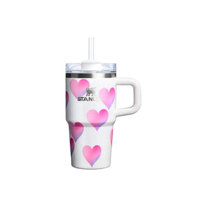 Stanley Quencher H2 0 Sweetheart edition insulated water bottle with heart pattern and ergonomic grip