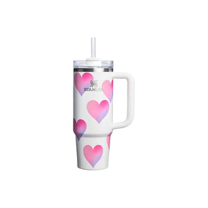 Stanley Quencher H2 0 "Sweetheart" limited edition pink and purple heart insulated water bottle with spill-resistant lid and ergonomic handle