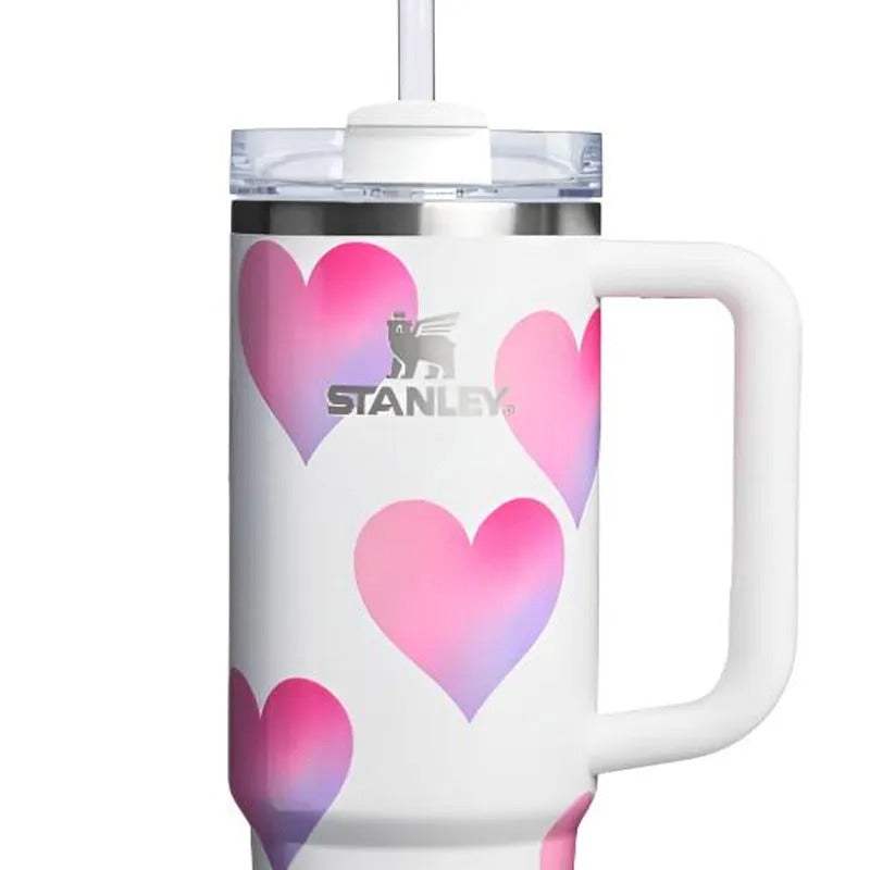 Stanley Quencher H2 0 Sweetheart Limited Edition pink and purple heart stainless steel insulated water bottle with ergonomic handle and splash-resistant lid