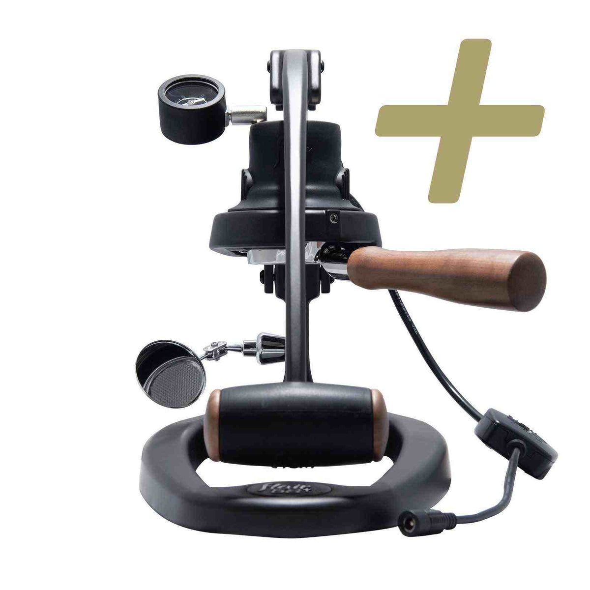 Flair 58 Plus 2 professional manual espresso lever machine with dark walnut accents and integrated control system