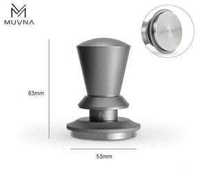 MUVNA Magnetic Dosing Funnel attached to 58mm portafilter with magnetic wall mount in coffee setup