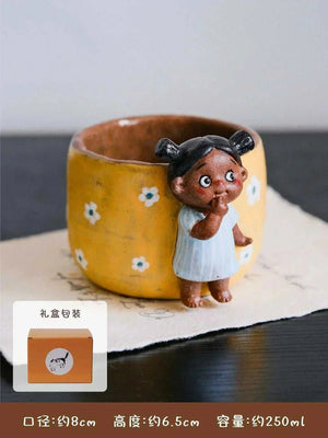 Yifang Artisan Collection whimsical 3D sculpted ceramic coffee cups with hand-painted ballerina and mermaid designs
