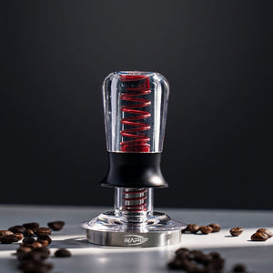 IKAPE calibrated espresso tamper with acrylic handle and stainless steel base
