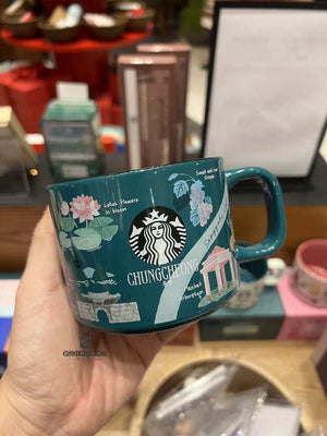 Starbucks Korea Been There Series city souvenir mugs and tumblers featuring Korean landmarks.