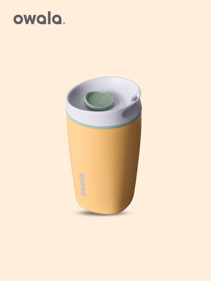 Owala Sugar High yellow coffee mug showing handle