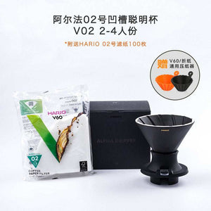 HARIO V60 Alpha Immersion Smart Filter Cup No. 02 matte black ceramic coffee dripper with gold logo and ergonomic handle