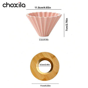 Choxila Origami Series soft pink ceramic coffee set with geometric dripper and bamboo tray