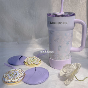 Starbucks Spring Sequence Edition Dragonfly Beaded Insulated Thermal Bottle with intricate dragonfly embroidery and silk-wrapped handle