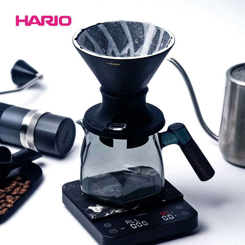 HARIO V60 Alpha Immersion Smart Filter Cup No. 02 matte black ceramic with gold logo and ergonomic handle for hybrid coffee brewing
