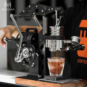 MUVNA Phantom manual espresso machine with gear-driven lever and walnut wood base