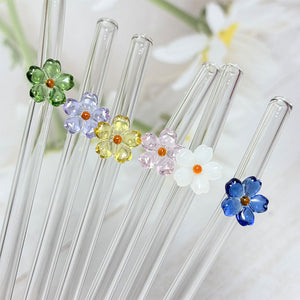 Cross-border exclusive Cup To Machine flower decorative glass straws with handcrafted accents and eco-friendly design