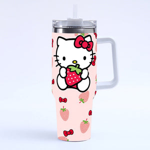 Sanrio Hello Kitty stainless steel tumbler with 40oz capacity and splash-resistant lid for iced coffee