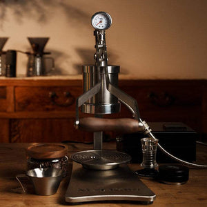 Aleman 2s Hand Press Espresso Machine with wooden base and PID temperature control