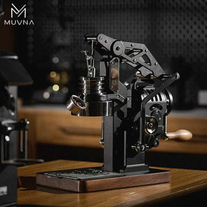 MUVNA Phantom manual lever espresso machine with gear-driven system and walnut wood base