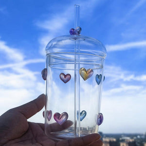 Glass straw cup transparent high temperature resistant juice high borosilicate glass cup with lid simple ins style large capacity water cup