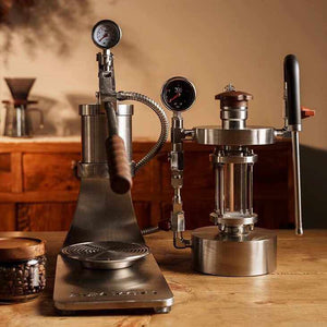 Aleman 2s hand press coffee machine semi-automatic espresso with wooden base and stainless steel body