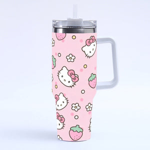 Sanrio Hello Kitty stainless steel tumbler with 40oz capacity and splash-resistant lid for iced coffee