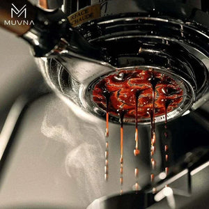 MUVNA Precision Puck Screen with magnetic wall dock for even espresso extraction and clean storage