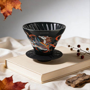 HARIO The Horse V60 ceramic coffee dripper with vibrant horse illustration and high-gloss finish