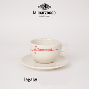 La Marzocco Heritage ceramic coffee cup and saucer set showcasing elegant Italian design and high-quality craftsmanship