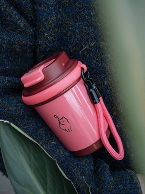 WOOKOO cat cup, 316 stainless steel coffee cup with ceramic liner, 320 ml