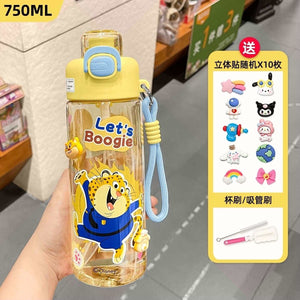 Kids spray water bottle with straw, product photo