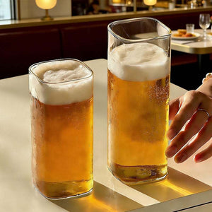 Square Highball Glass Cup by Cup To Machine, borosilicate glass with minimalist design, ideal for iced coffee and lattes.