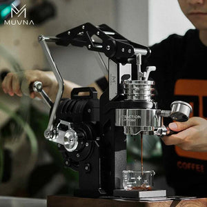 MUVNA Phantom manual lever espresso machine with gear-driven system and walnut base