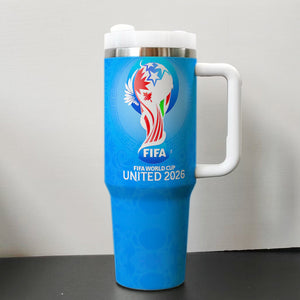 FIFA World Cup stainless steel tumbler cup with 40oz capacity and handle for hot or cold drinks Amazon cross-border