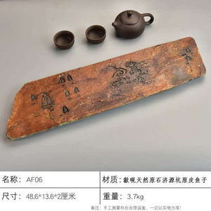 Handcrafted natural stone tea tray with traditional carvings for Gongfu tea ceremony