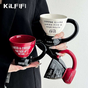 320ml ceramic funny coffee mug with large handle and printed quotes design