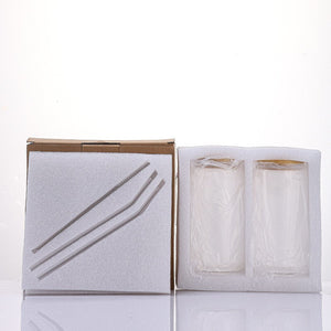 Amazon cross-border Can Shaped Glass Coffee Cup with bamboo lid and reusable straw, 500ml capacity