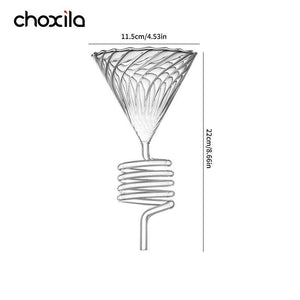 Choxila Snake Tube glass coffee dripper with amber spiral tube on wooden base and black metal stand for slow-drip pour-over brewing