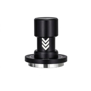 IKAPE calibrated impact espresso tamper in matte black and metallic silver