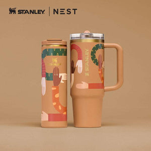 Stanley x NEST limited edition insulated travel bottles with artistic cultural designs