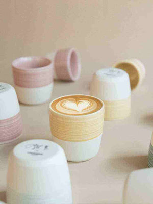 Modern ceramic loveramics handleless espresso cup with dual-texture finish and minimalist design