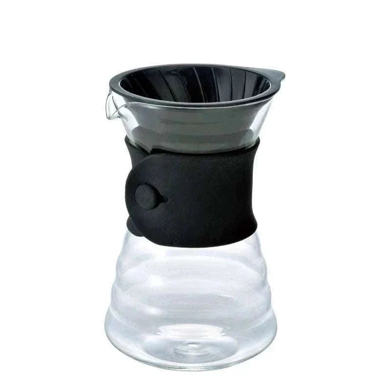 HARIO V60 Drip Decanter all-in-one pour-over coffee set with glass carafe and black resin dripper