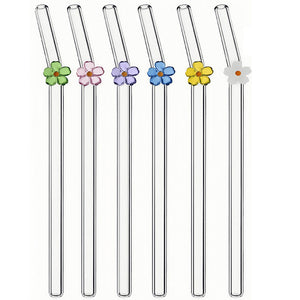 Cross-border exclusive Cup To Machine flower decorative glass straws with handcrafted flower accents in iced coffee glass