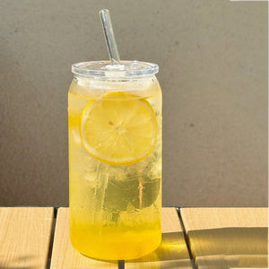 Cup To Machine iced coffee can glass with high boron glass, lid, and straw