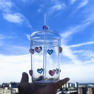 Glass straw cup transparent high temperature resistant juice high borosilicate glass cup with lid simple ins style large capacity water cup