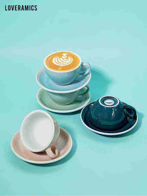 Loveramics Etoile Edition egg-shaped ceramic coffee set with floral latte cup and matching saucer