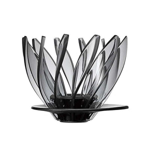 HARIO Water Lily V60 coffee dripper with petal design and smoky transparent finish on black base