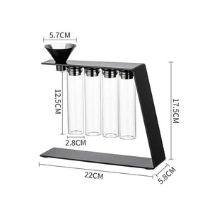 Magnetic coffee bean storage tubes with metal stand and filling funnel for single dose espresso beans