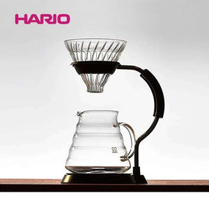 HARIO V60 Set glass dripper with stainless steel stand and spiral carafe on weighted base