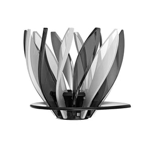 HARIO Water Lily V60 dripper with petal design and smoky transparent finish on black base