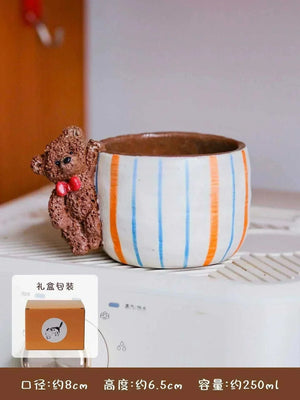 Yifang Artisan Collection 3D whimsical hand-sculpted ceramic cups with playful character designs